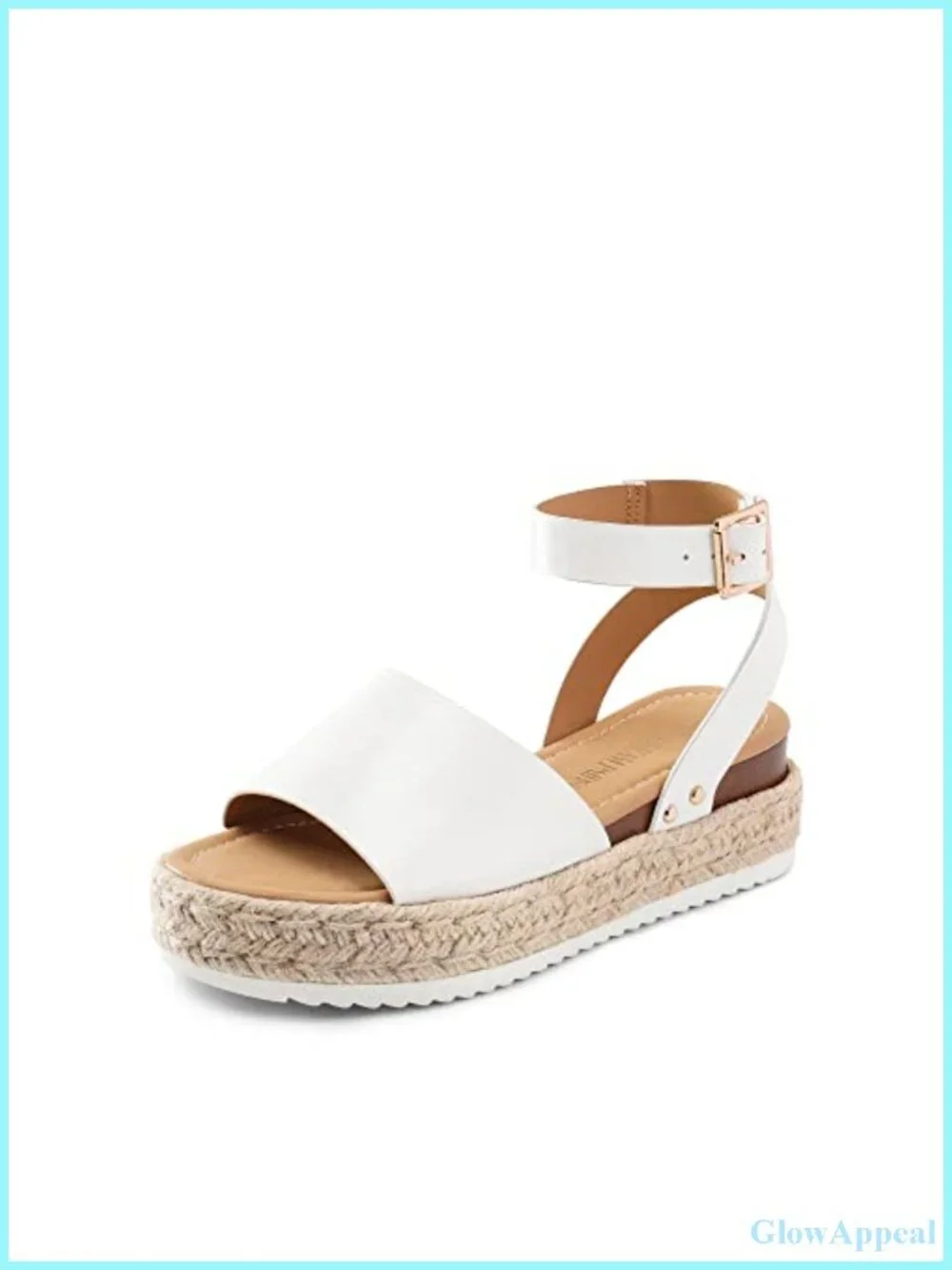 Platform Espadrille Wedge Sandals Faux Leather Ankle Strap Open Toe